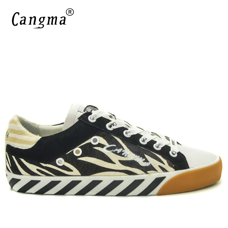 Zapatos Negro Retro Marca Señoras Pisos Blanco Crin Retro Y Auténtico Sneakers Mujeres Moda Calzado no Rayas Vintage Cangma Cuero zXaq1a