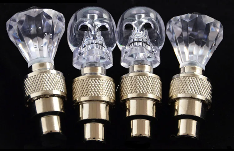 

Colorful Diamond Skull Bicycle Valve stem LED Motion Activated Light Safety Cycling Lamp Wheel Tire Valve Caps Fashion Accessory