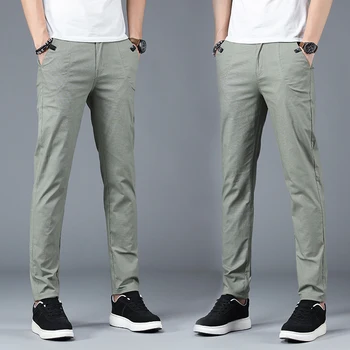 

2019 New Brand Men Pants Casual Mens Business Male Trousers thin Mid weight Straight Full Length Fashion breathing Pant 28-38