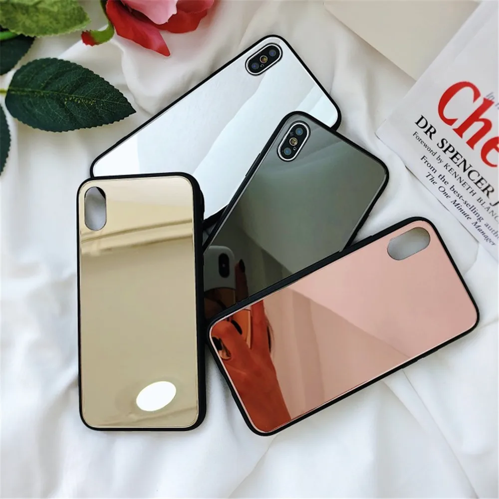 LuxuryTempered Glass Case For iPhone X XR XS Max 8 7 6 6S Plus Acrylic Mirror Soft Phone Cases For iPhone X XR XS Max Back Cover (6)