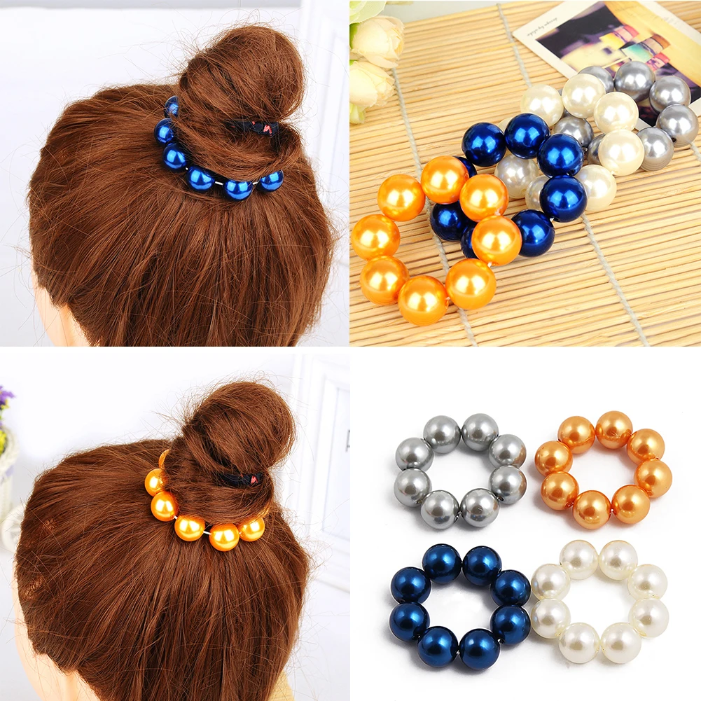 

2019 Big Pearls Beads Elastic Hair Bands Scrunchies Hair Rope Rubber Hair Ties For Girls Women Ponytail Holder Hair Accessories