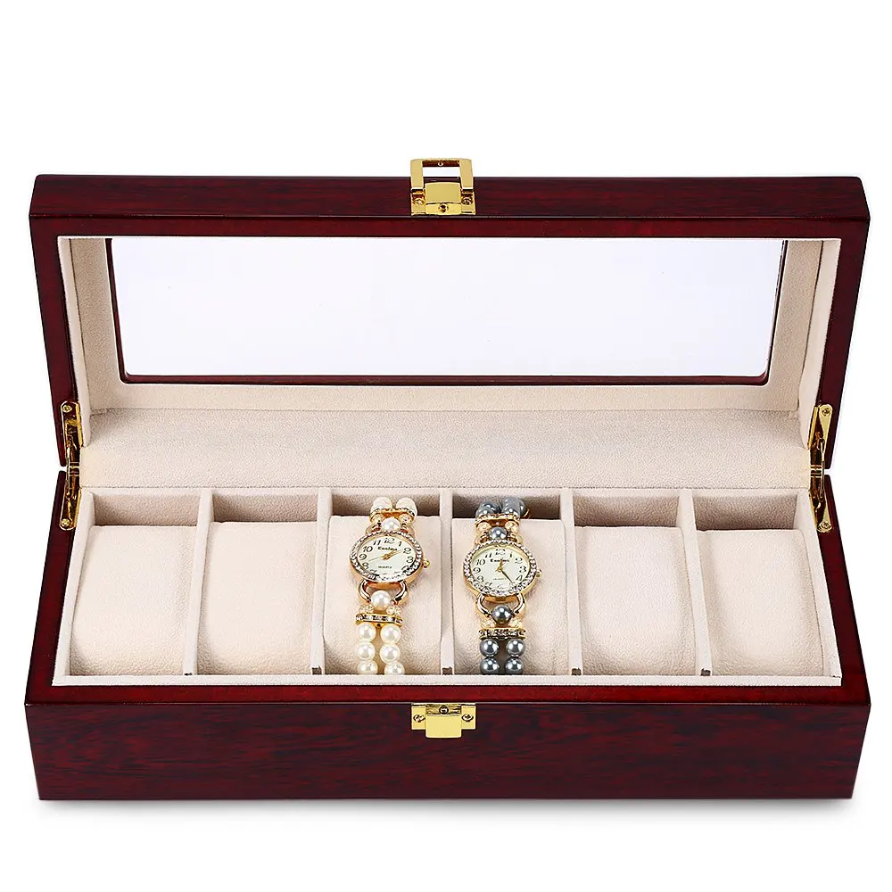 

6 Slots Watch Case Piano Lacquer Wood Jewelry Display Collection Storage Watch Organizer Box Reloj Relogios Bracelet Watch Box