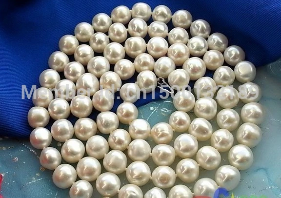 

j005478 33" 10-11MM WHITE ROUND FRESHWATER CULTURED PEARL NECKLACE 925SILVER (C0309)