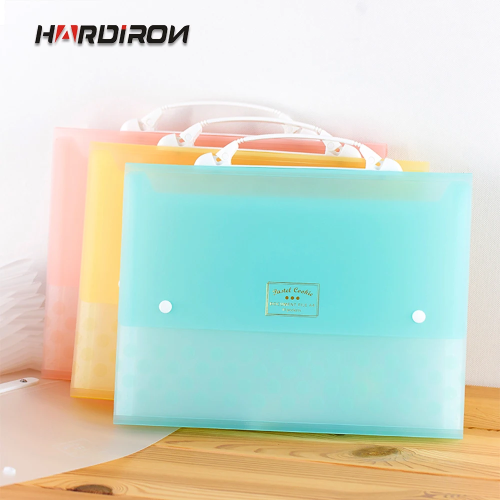 

HARDIRON A4 13 Pocket Portable Multi-layer File Bag Student Paper Office Data Translucent Plastic PVC Storage Folder