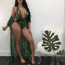 Женские Купальники с принтом, монокини+ накидка, 2 шт., купальник, сексуальный женский с v-образным вырезом, бандажный комбинезон, купальник, пляжная одежда+ накидка, кафтан