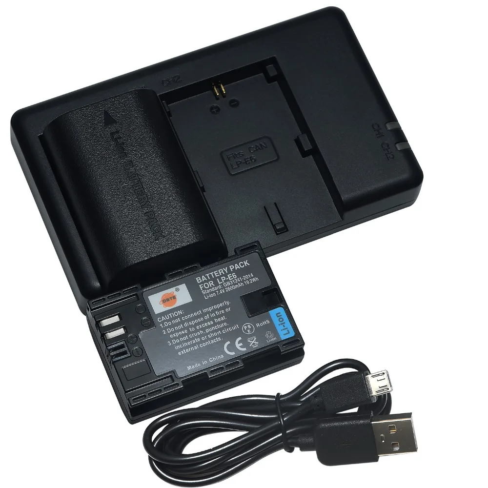 DSTE Dual Slot Charger with 2PCS LP E6 Battery for CANON EOS 5DS R 5D