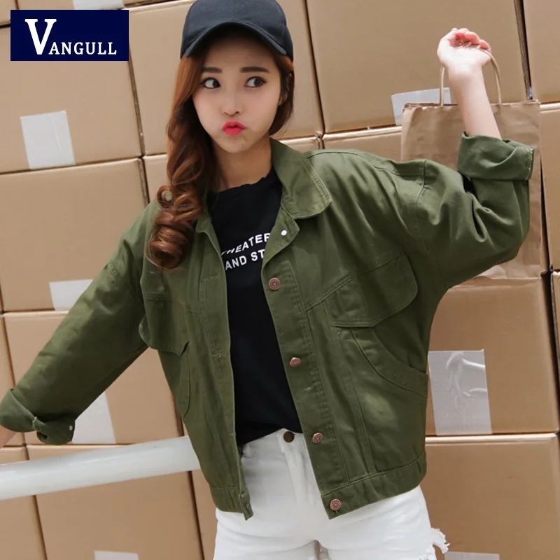 Women Denim Army Green Bomber Jacket 2018 Fashion Ladies Spring Autumn Basic Loose Jackets Coats Female Casual Outwear