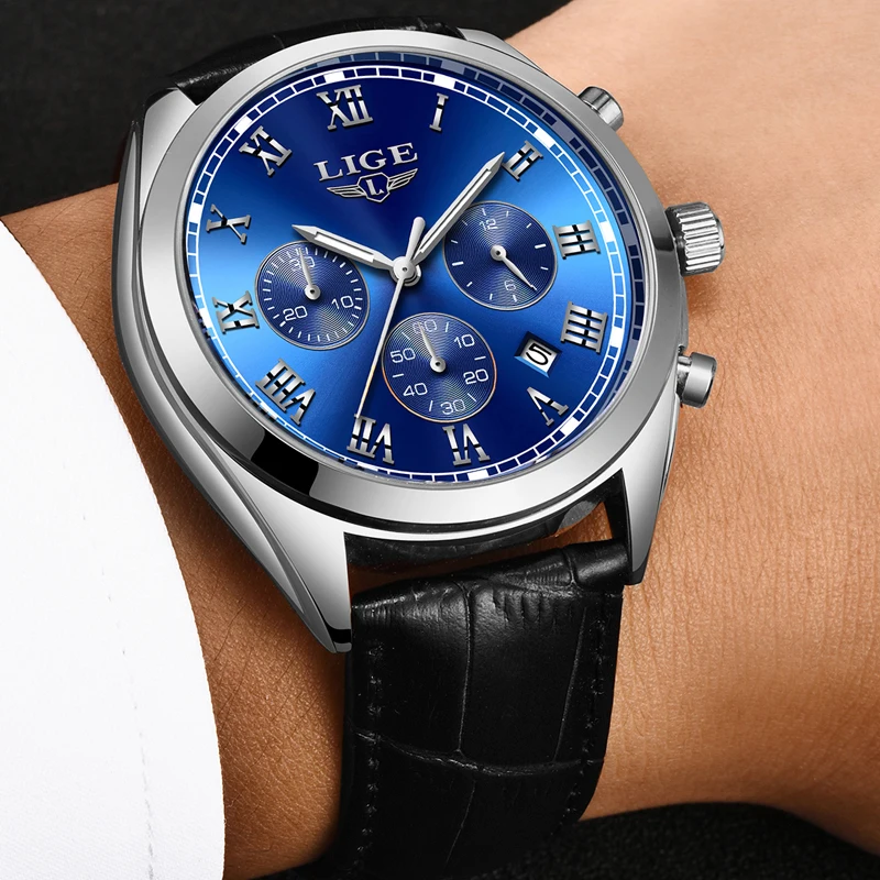 2018 NEW Fashion Casual LIGE Brand Waterproof Quartz Watch Men Military Leather Sport Watches Man Clock Relogio Masculino reloj