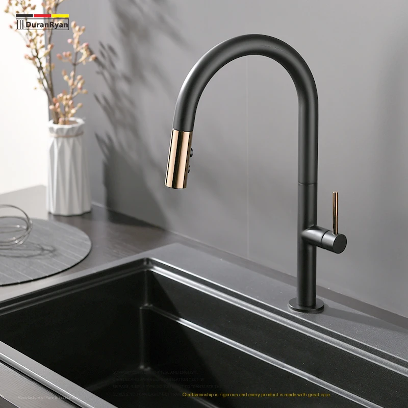 

Pull Out Black Kitchen Faucet Sink Mixer Swivel Spout Tap Single Handle Hot And Cold Water 360 Degree Rotation