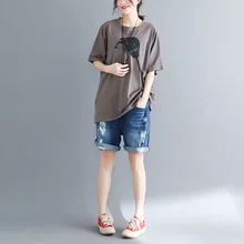 Большие размеры, новые летние однотонные хлопковые повседневные футболки больших размеров, рубашки с круглым вырезом, повседневные свободные топы, женские мешкообразные футболки для девочек