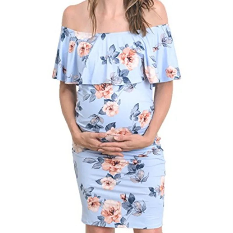 Gjsxy 2018 summer maternity clothes dresses pregnant women skirt collar elastic stretch printing dress elegant jurken vestido 