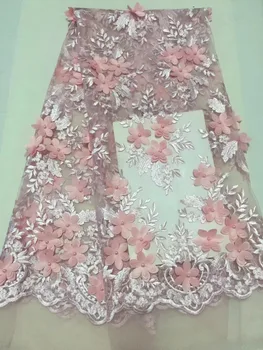 

Newest royal pink hot Selling French Lace Wholesale High Quality Beaded African Tulle cord Lace 2018 Net Embroidered Lace Fabric