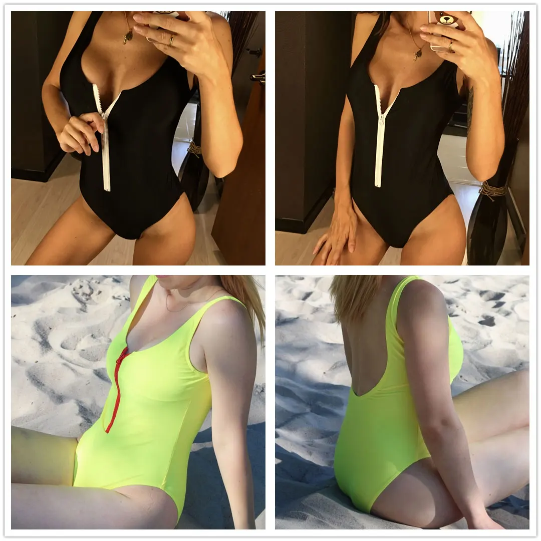4 цвета, сексуальный женский купальник на молнии с глубоким вырезом на спине, Цельный купальник для женщин, купальный костюм для купания, Дамский Монокини V609