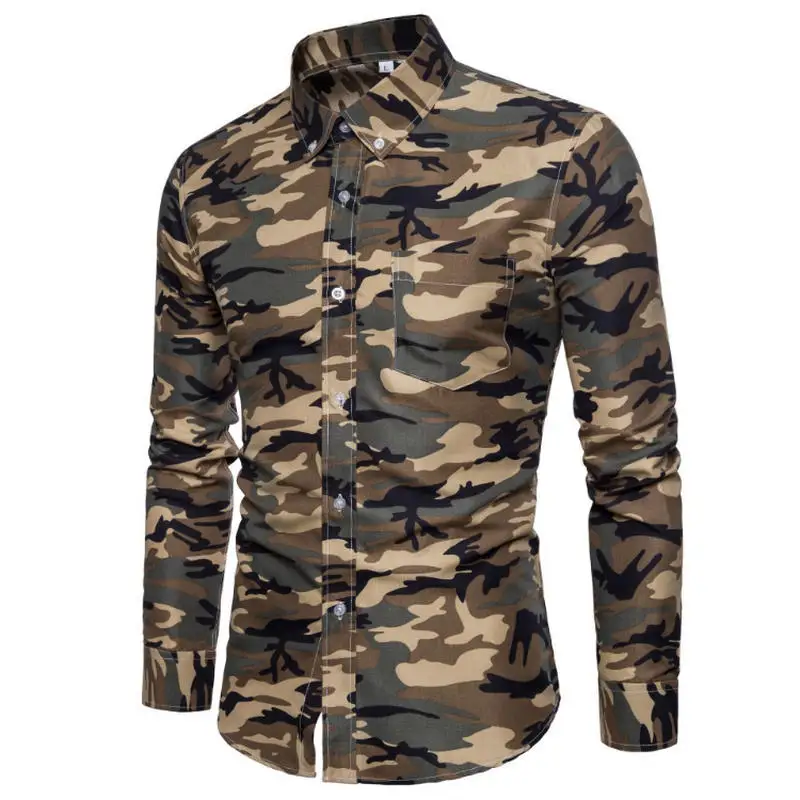 

New Arrive 2019 Brand Men Shirt Camouflage Dress Shirt 8 Long Sleeve Slim Fit Camisa Masculina Casual Male Camisa Men Shirts 3XL