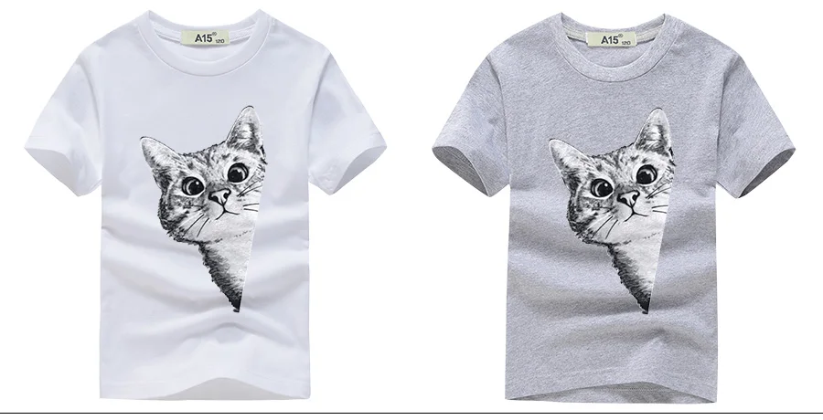 Забавная футболка для мальчиков, детская белая футболка с 3D принтом кота для девочек-подростков, топы, футболки, летняя футболка, для детей 6, 8, 10, 12, 14 лет, A15
