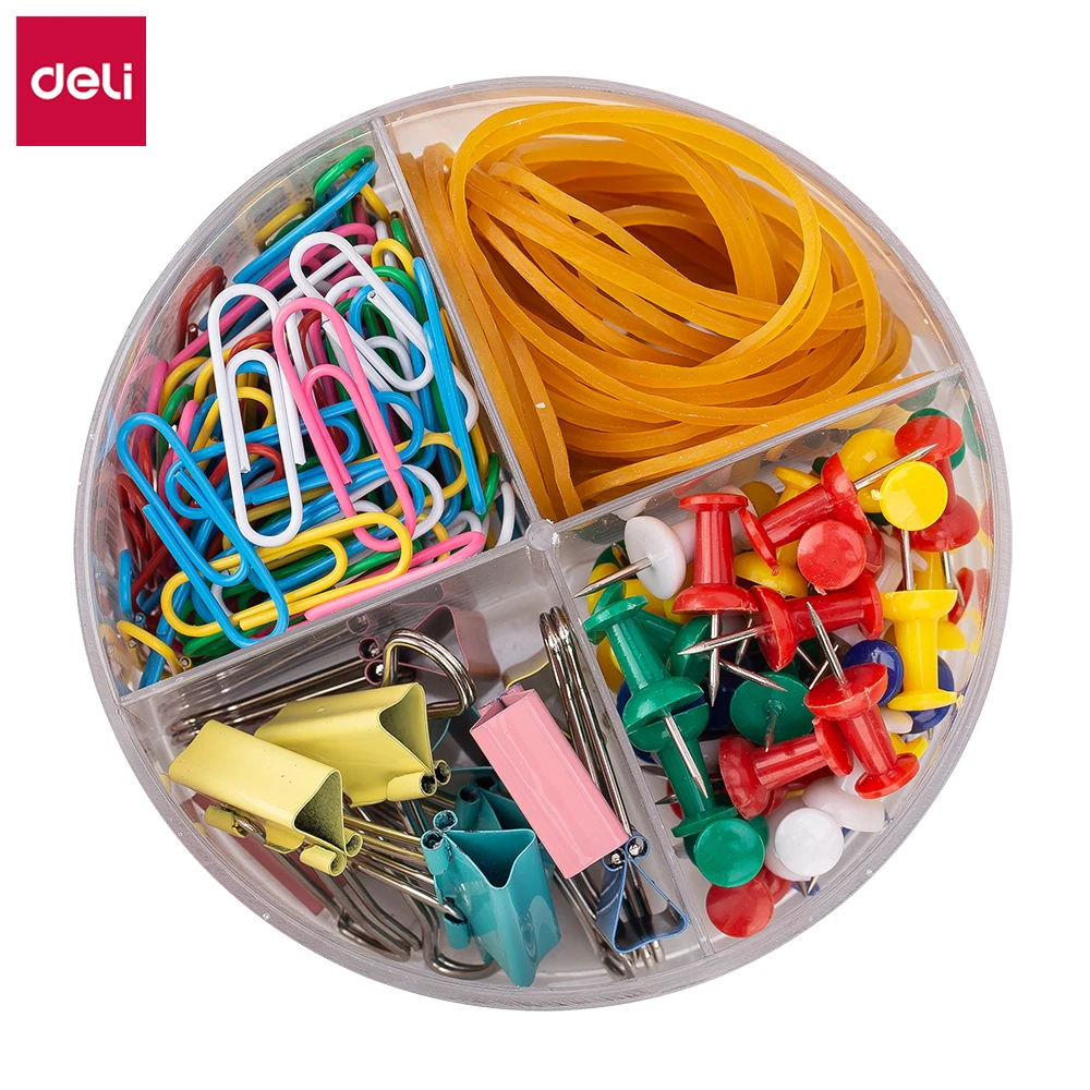 Deli Ez20703 Desk Accessories Set Paper Clip Push Pin Binder Clip Rubber Band Per Ps Tube