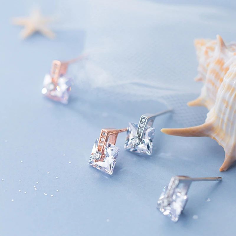 Серебро 925 пробы простые геометрические Мода Rosegold Стад Серьги модные для Для женщин украшений для девочек подарок на день рождения