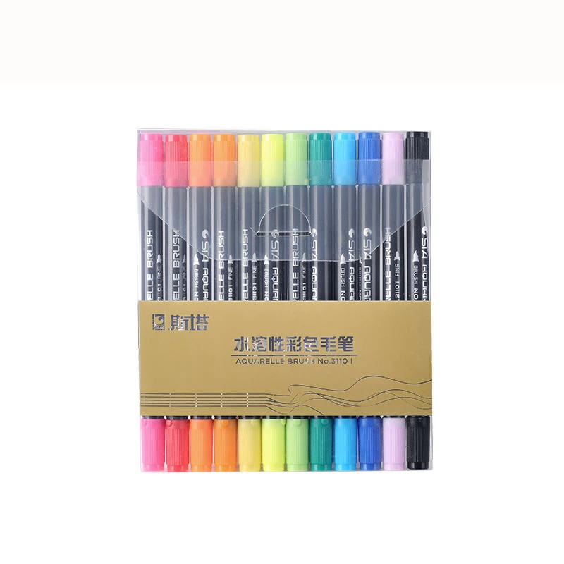

STA 12 Colors Set 3100 Artist Brush Sketch Marker Pens Water Based Ink Twin Tip Marker Pen for Graphic Drawing Manga FineTip