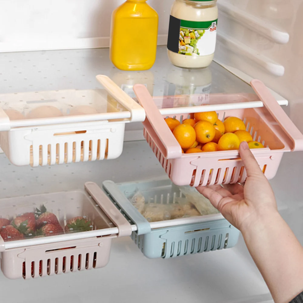 1pc Adjustable And Stretchable Fridge Organizer Fresh Spacer Layer Storage Rack Drawer Basket Refrigerator Pull-Out Drawers