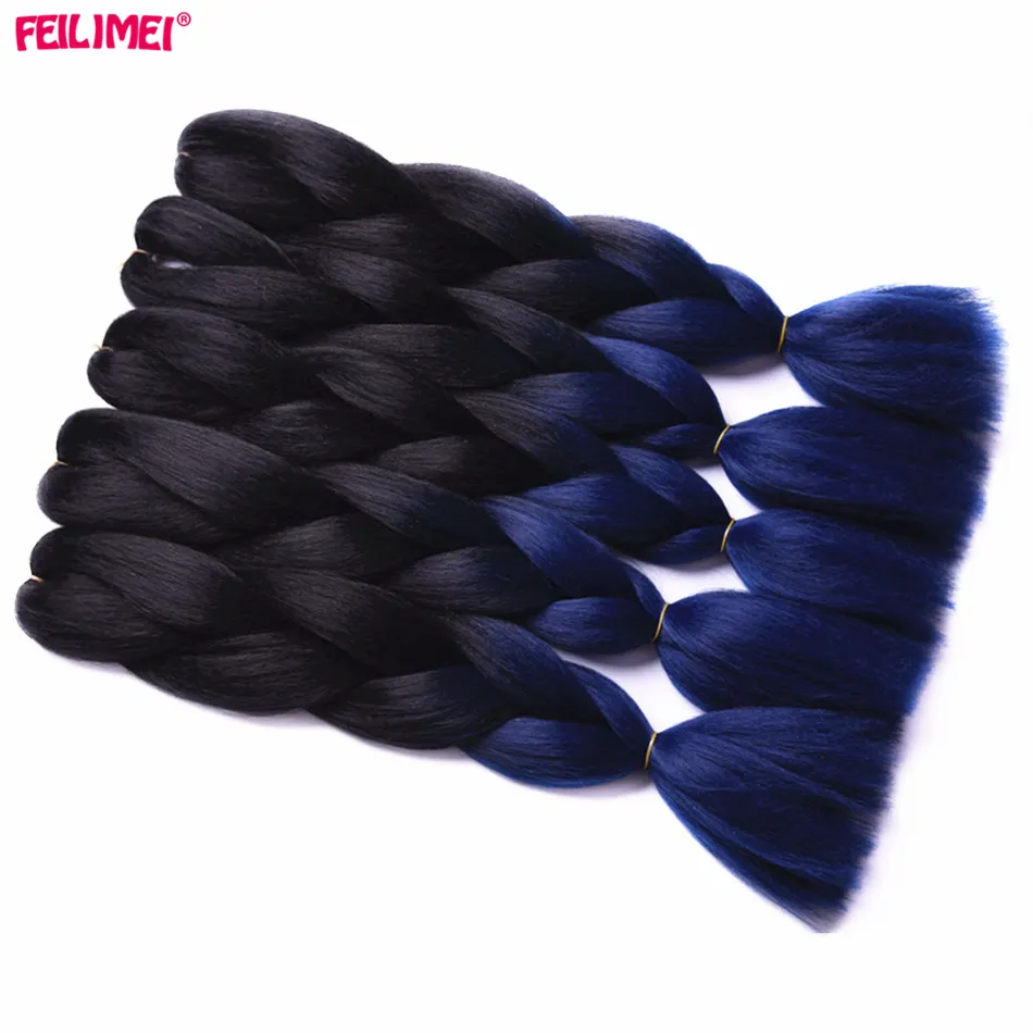 Feilimei Grey Braiding Hair Extension Синтетическое японское волокно Jumbo Braids 60cm 100g / pc Фиолетовый / Синий / Блондинка / Черный Вязание крючком Волосы - Цвет: #18