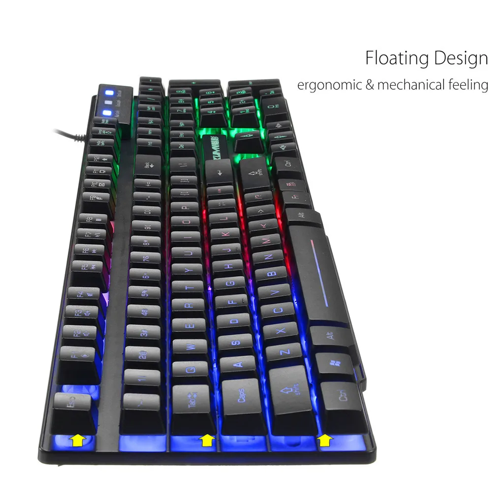 

T6 Rainbow Backlight Usb Ergonomic Gaming Keyboard and Mouse Set for PC Laptop Support Windows XP / Vista 7/8/10 / OSX 56#