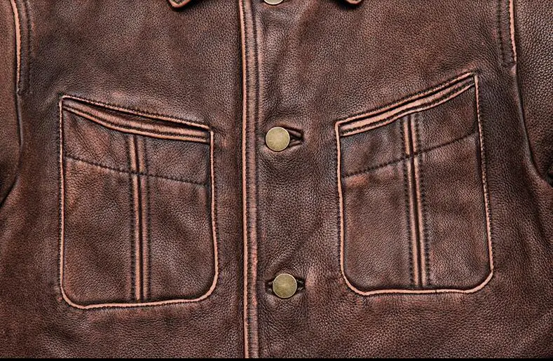 Темно-коричневые винтажные мужские Куртки из натуральной кожи Мотоциклетные Куртки из натуральной кожи для мужчин
