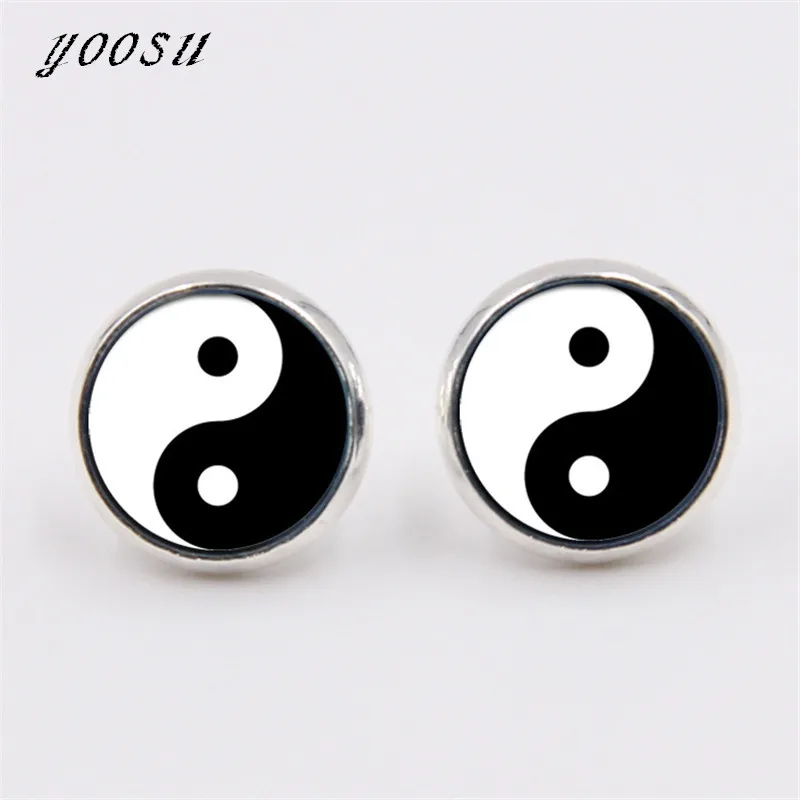 

Yin Yang Earrings Ying Yang Ear Stud Magic Sign Zen Earrings Glass Cabochon Earrings