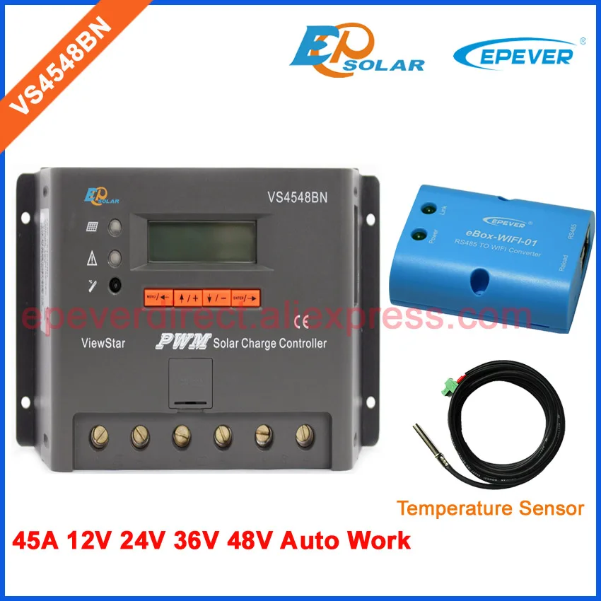 

Display controller VS4548BN 45A 45amp Solar battery charger regulator 12v 24v auto work with temperature sensor and wifi BOX
