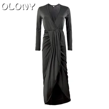 

2019 OLONY V-neck Long-sleeved Plus Cotton Sexy Nightclub Dress High