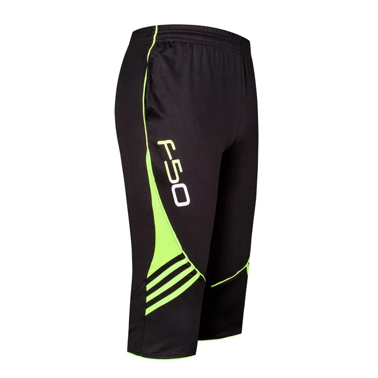 Мужские летние тонкие впитывающие пот дышащие тянущиеся спортивные штаны для отдыха, велоспорта, фитнеса, тренировок 3/4 - Цвет: Зеленый
