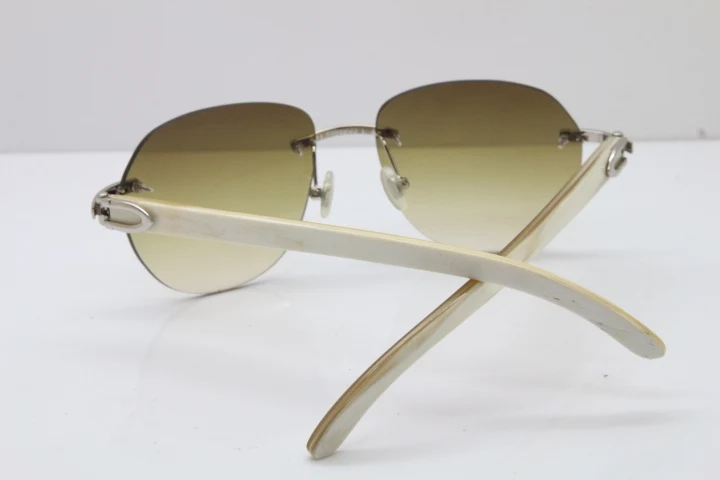 Cartier Rimless 8300729 White Buffalo Horn Sunglasses In Silver Brown Lens  (9)