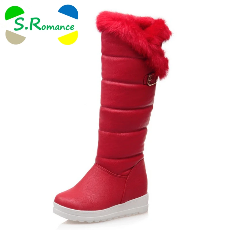 S. Romance/Большие размеры 34-42, женские ботинки модные зимние сапоги до колена с круглым носком зимние ботинки женская обувь черный, белый, красный цвет, SB802