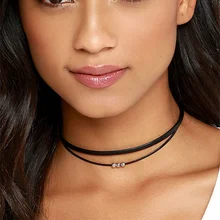 Мода 2 слоя из искусственной кожи Lucky Beads Подвеска Чокеры ожерелья для женщин девочек ювелирные изделия с чокерами