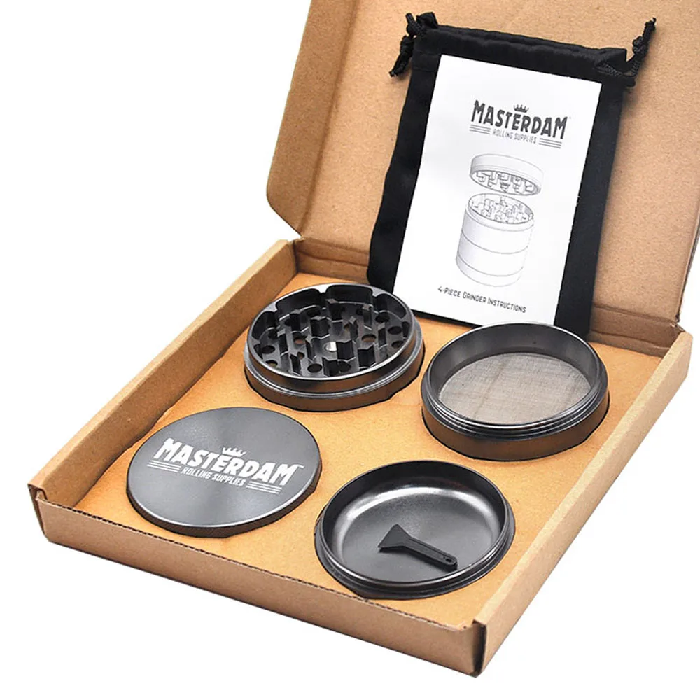 Comprar Masterdam Rolling Supplies 63x48mm molinillo de hierbas con polen Catcher 4 piezas de Metal de aluminio para fumar malezas