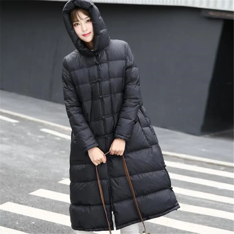 Winter New Women Coat Long Down Jacket Loose Parka Hooded Big Yards High Quality White Duck Down Girls Jacket Outerwear Q830 Winter New Women Coat Long Down Jacket Loose Parka Hooded Big Yards High Quality White Duck Down Girls Jacket Outerwear Q830