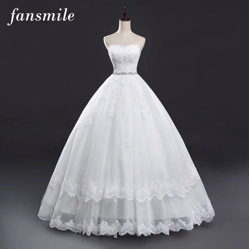 Fansmile Vestido De Noiva винтажное кружевное свадебное платье плюс размер подвенечные Свадебные платья Тюль FSM-282F