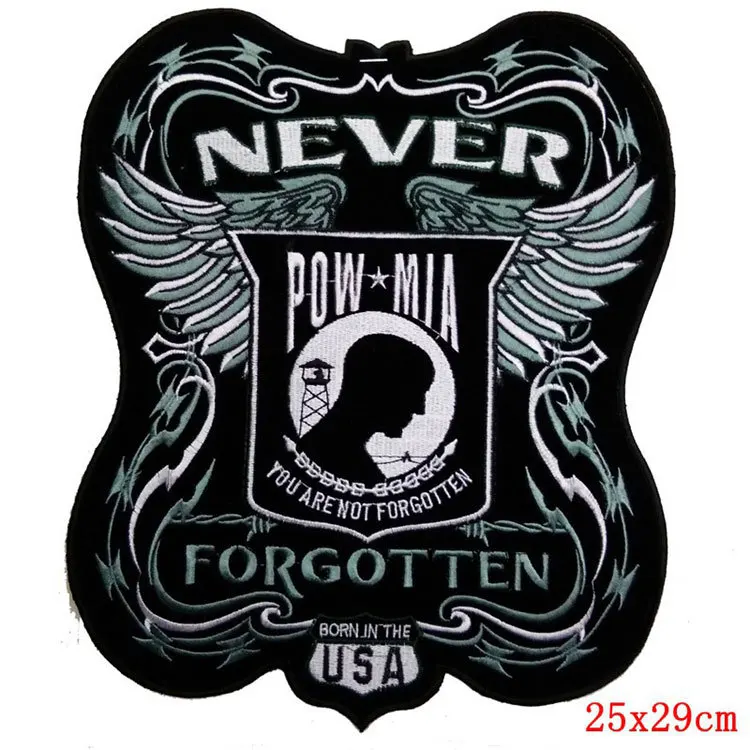 POW MIA YOU ARE NOT FORGOTTEN for Biker Motorcycle Vest  Jacket Back Patches 10" 