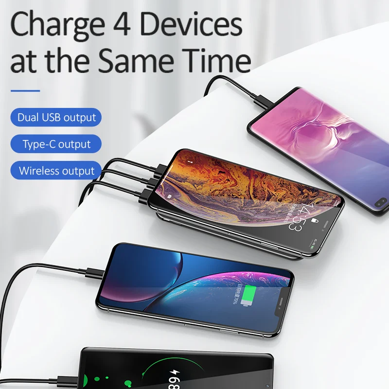 USAMS Qi Wireless Power bank 10000mAh PowerBank Charger for iPhone Samsung fast charging QC 3.0 18W