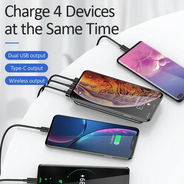 USAMS Qi Wireless Power bank 10000mAh PowerBank Charger for iPhone Samsung fast charging QC 3.0 18W PD Portable External Battery 3