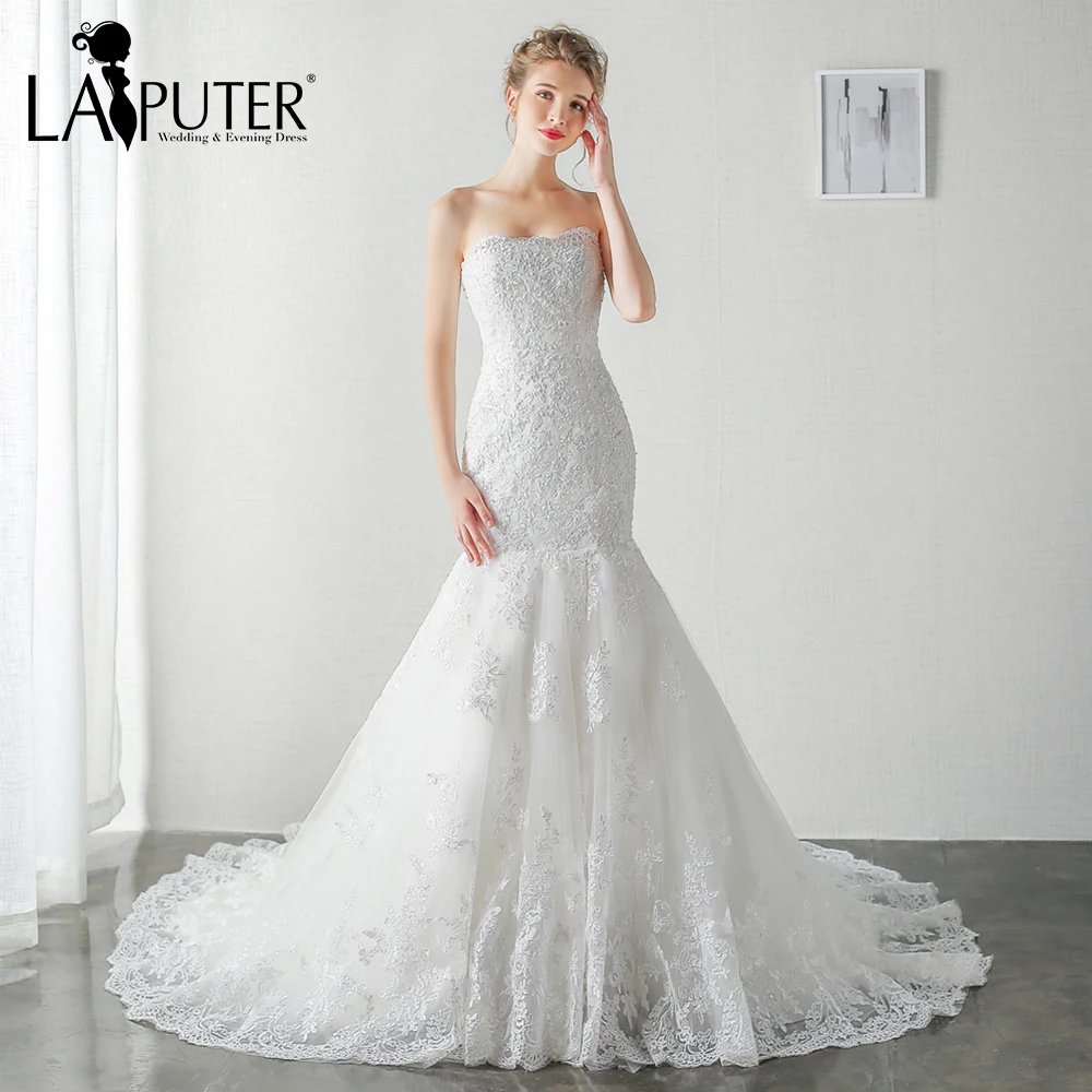 Elegant-Strapless-Lace-up-Back-Court-Train-Sequined-Pearls-Beading-Lace-Appliques-Mermaid-Wedding-Dresses-vestido