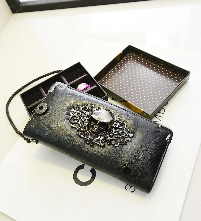 

Vintage Skull Leather Wallet Purse Women Lady Girl Long Hand Bag Purse Zipper Clutch Wallets iphone holder Bag free drop shipp