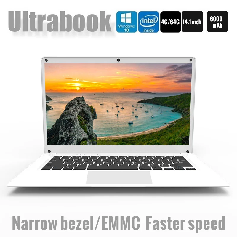 14,1 дюймов изысканный ноутбук Windows 10 Quad-core Intel Cherry Trail Z8350 4 ГБ 64 ГБ ультрабук Dual камера ноутбука