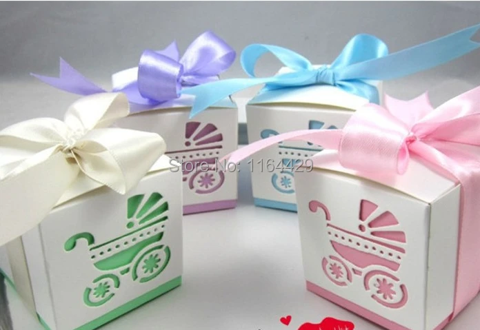 40 Pieces Bebe Douche Bebe Poussette Creux Faveur Bonbons Boites Mariage Naissance Annonce Boite Avec Ruban Livraison Gratuite Aliexpress