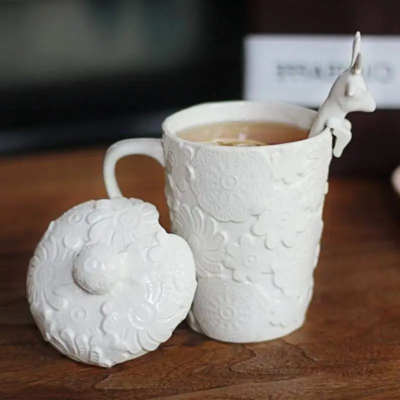 Изысканный 3D тиснение Рождество Лось керамика кружки милый кофе чашки офис и дома Молоко чай Кружка для друга подарок на год