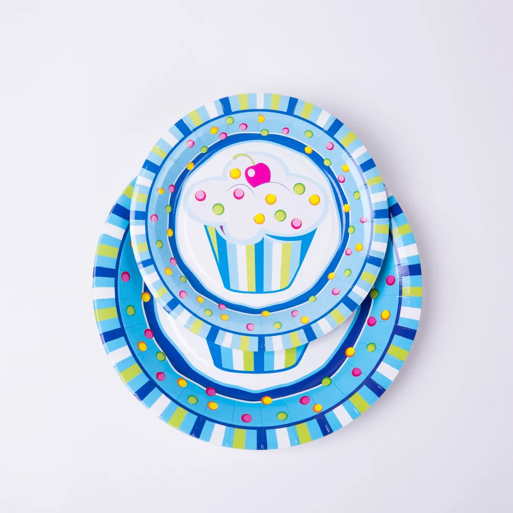 

6pcs/lot Blue ice cream Birthday Party Decoration plate Paper tray Kids Baby shower Dessert Cake wedding decor Party Supplies