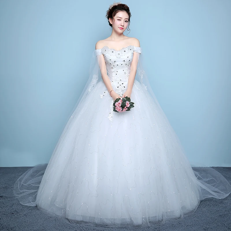 2022 New Lace With Train Sleeve Boat Neck Wedding Dress Organza