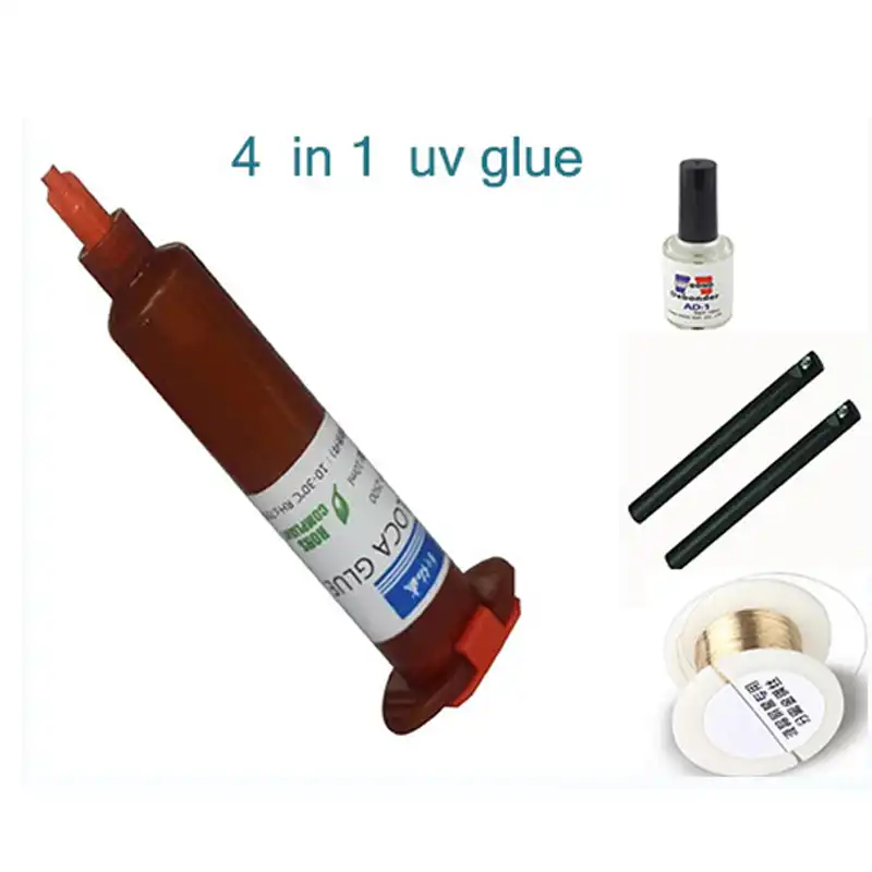 4 в 1 LOCA UV Клей 5 мл + Очиститель клея UV 20 г + режущая проволока 50 м и дорожный Ремонт сенсорного ЖК-экрана - изображение