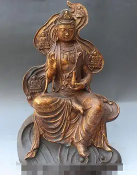 

S4820 16"Chinese Vintage Bronze Gilt Buddha Kwan-yinGodness Statue