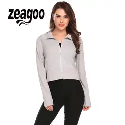 Zeagoo водолазка Для женщин с длинным рукавом Полный Zip лоскутное Slim Fit Короткие Повседневная куртка