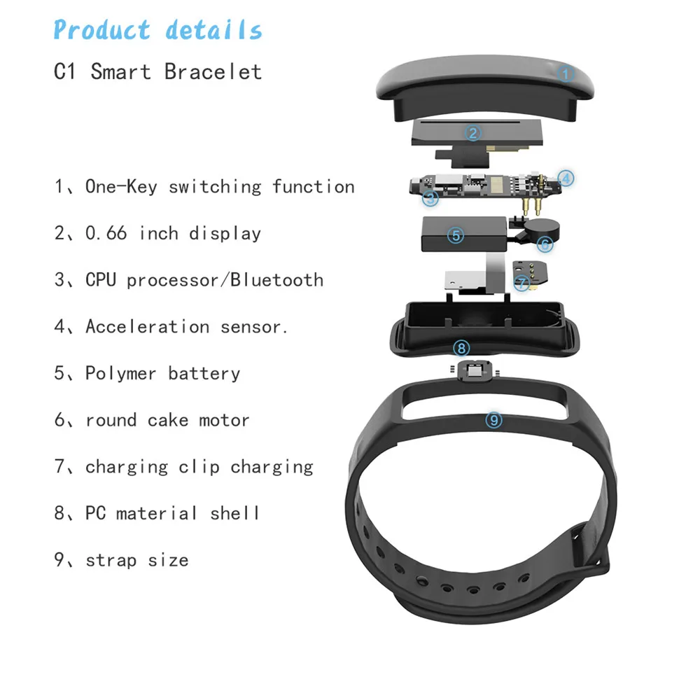 C1 фитнес-браслет IP67 Водонепроницаемый умный Браслет кровяное давление монитор сердечного ритма фитнес-трекер Смарт-браслет часы